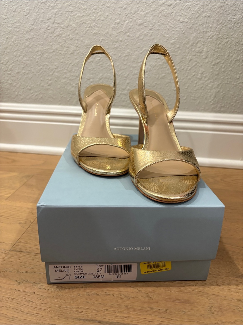 ANTONIO MELANI Metallic Gold Slingback Open-Toe Heels